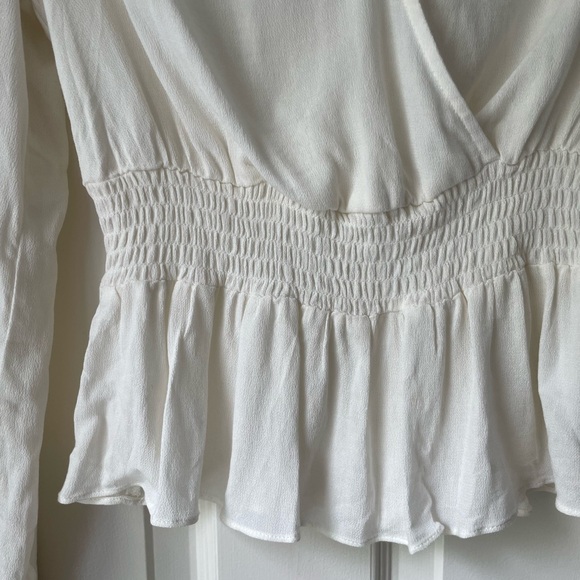 White Chiffon Blouse with Cinched Waist - Picture 2 of 3